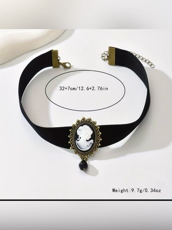 Vintage-Inspired Black Cameo Velvet Choker Necklace