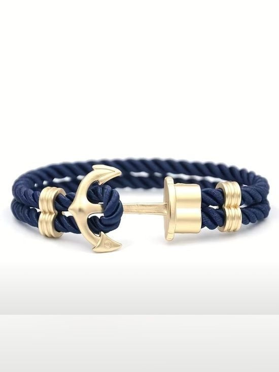Men’s Black Nautical Rope Bracelet Silver Anchor Clasp Coastal Style