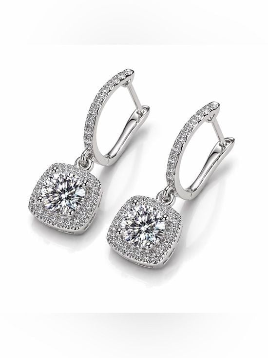 Halo Drop Earrings - Silver Tone Elegant Sparkling White CZ