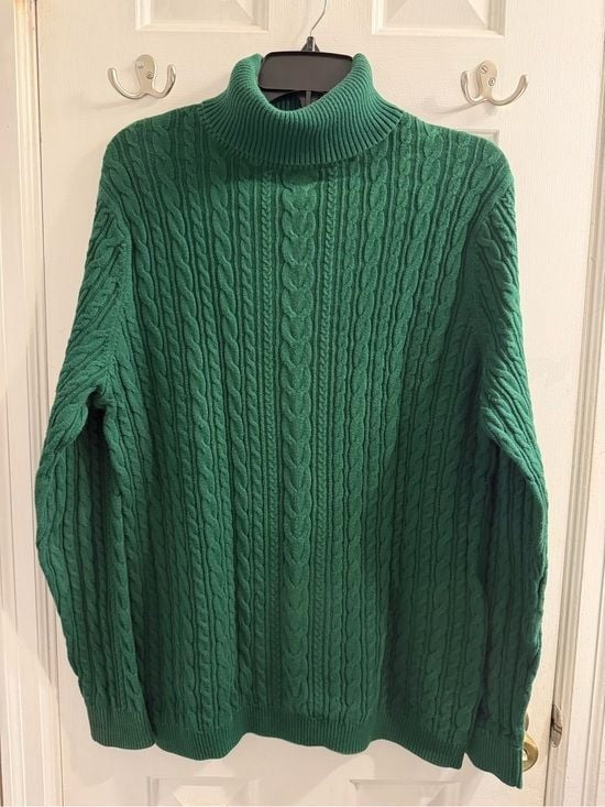 Lands' End Green Cable Knit Turtleneck Sweater XL Extra Large