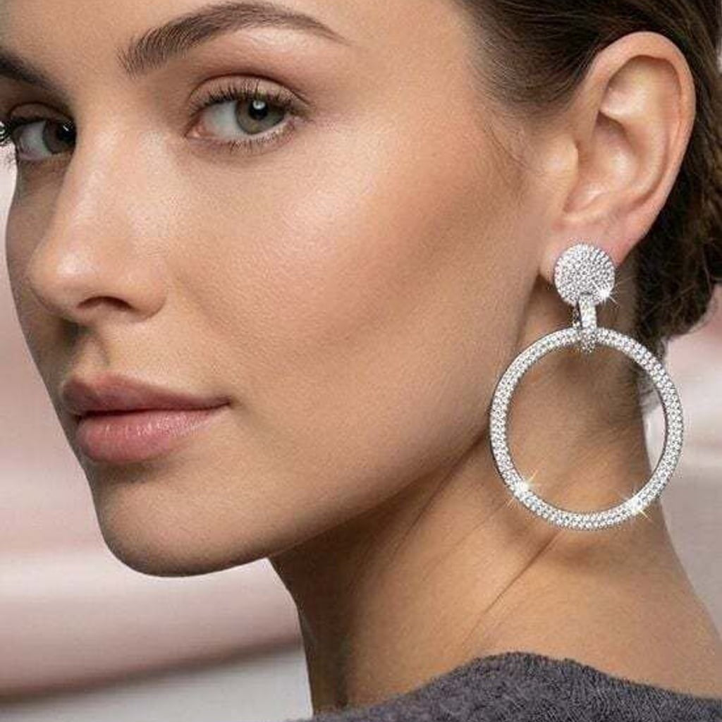 Radiant Silver Crystal Circle Drop Earrings