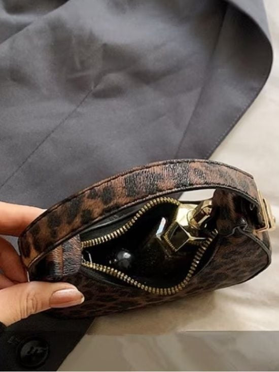 Leopard Print Mini Hand Bag with Gold Hardware
