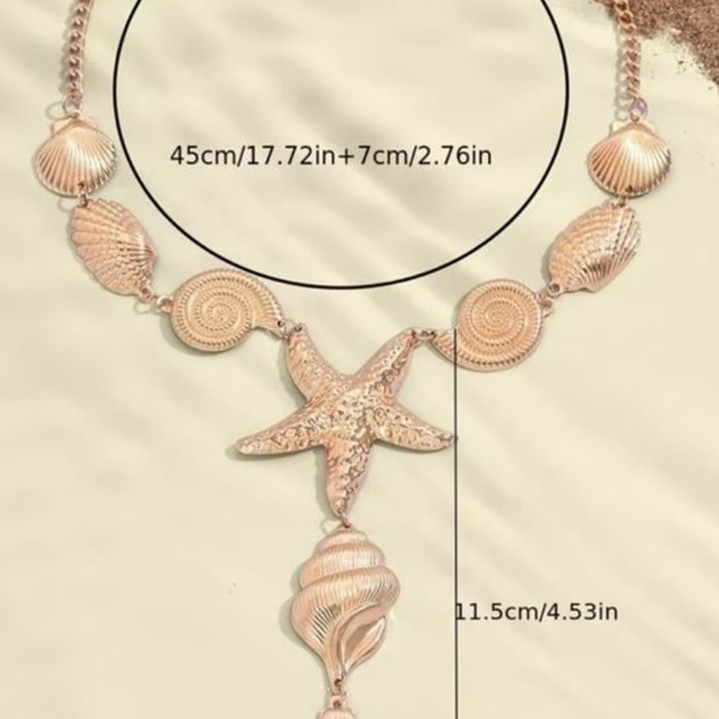 Gold Starfish and Seashell Pendant Necklace - Women Jewelry