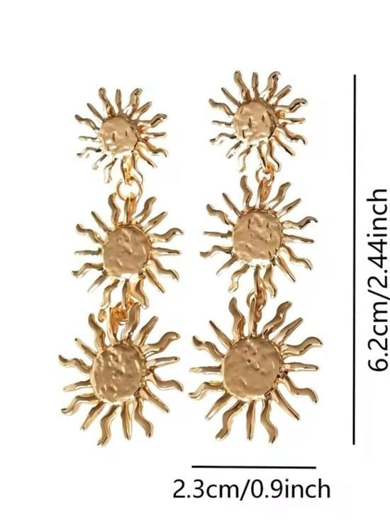 Triple Sunburst Gold Drop Earrings for Women