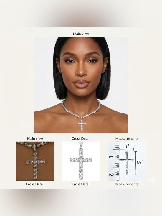 Divine Shine: Diamond Cross Tennis Necklace  - White Gold Tone