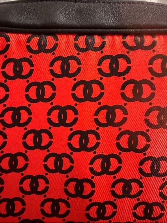 Black & Red Chain Shoulder Bag with Logo Print