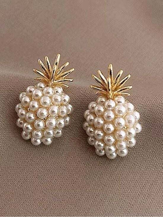 Gold & Pearl Mini Pineapple Stud Earrings - Women Jewelry