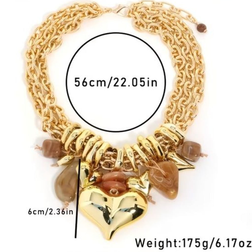 Gold Heart Charm Necklace with Green Stone Accents - Women Jewelry