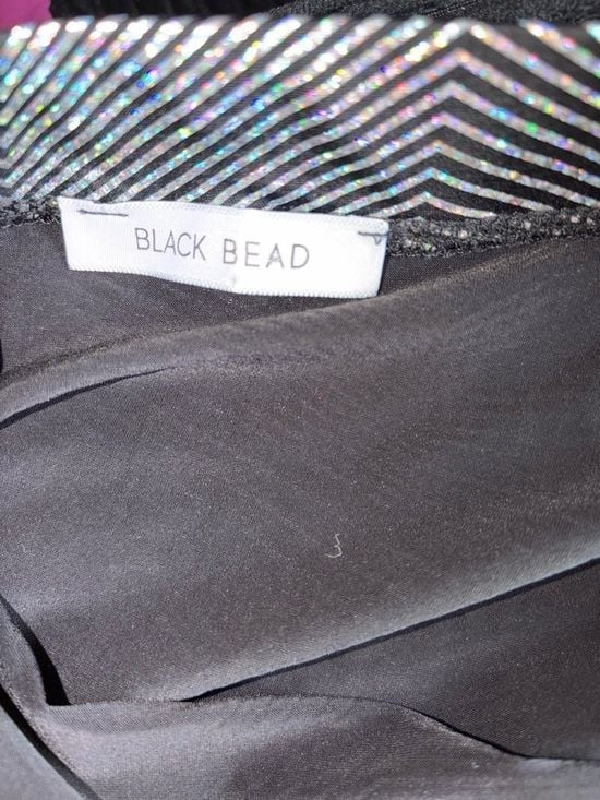 Black Bead Strapless Holographic-Effect Bodycon Dress - Black with Iridescent