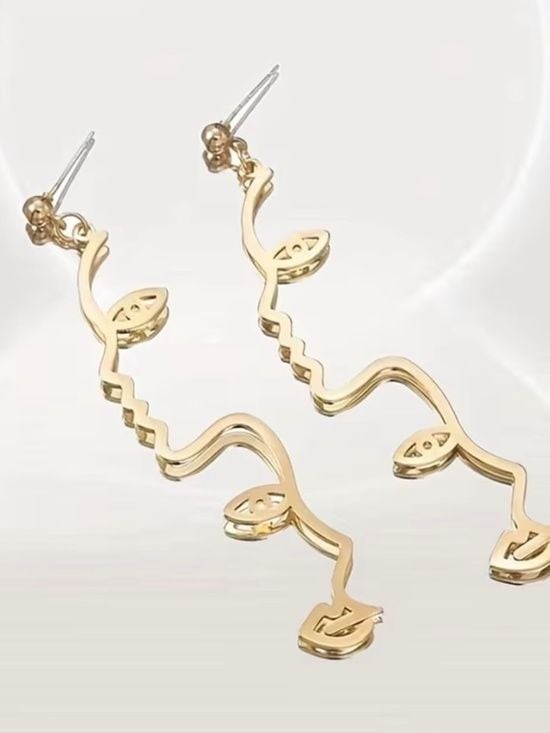 Gold-Tone Abstract Face Line Art Dangle Earrings