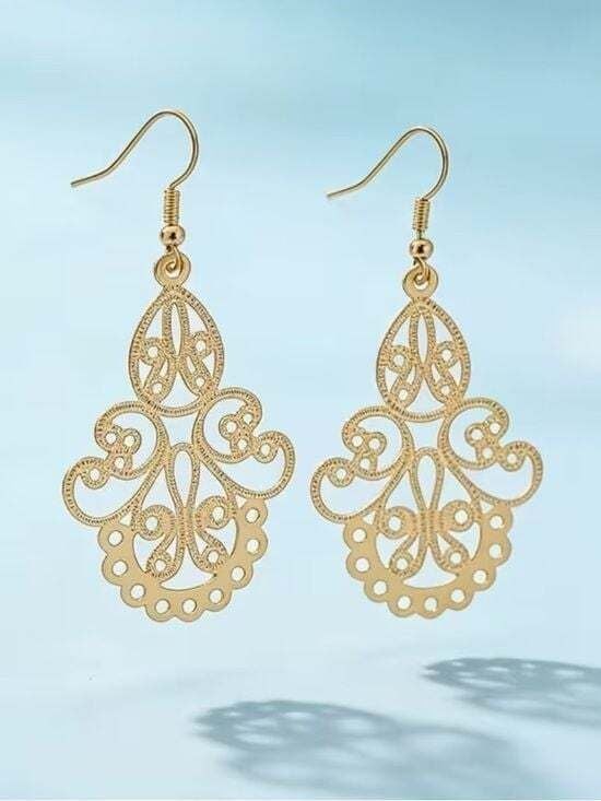 Gold Filigree Drop Earrings - Elegant Women's Jewelry