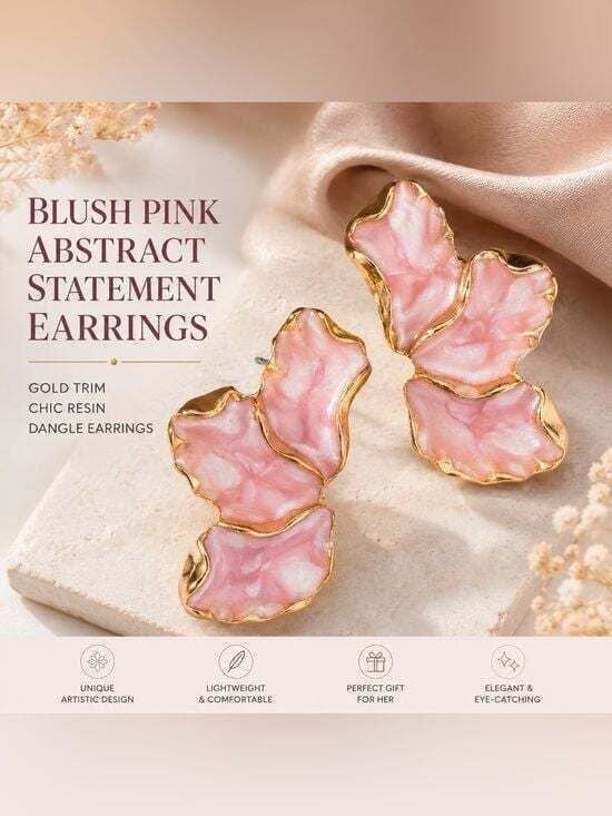 Elegant Pink Shell Petal Drop Earrings - Gold Trim
