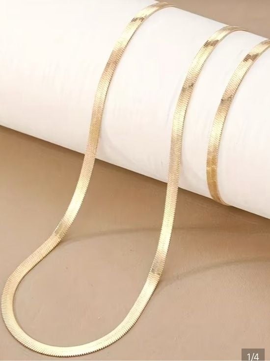 Minimal Gold Herringbone Necklace & Bracelet  - Women's Jewelry Set