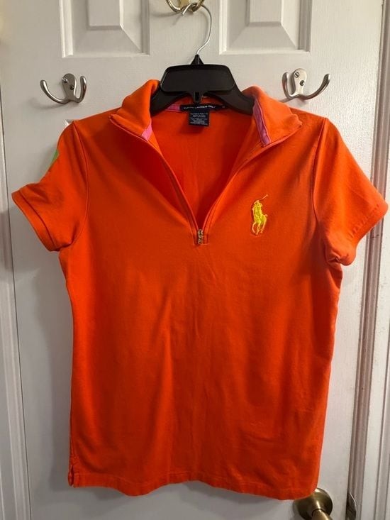 Stretch Cotton Short Sleeve Ralph Lauren Golf Orange Half Zip Polo Shirt Medium