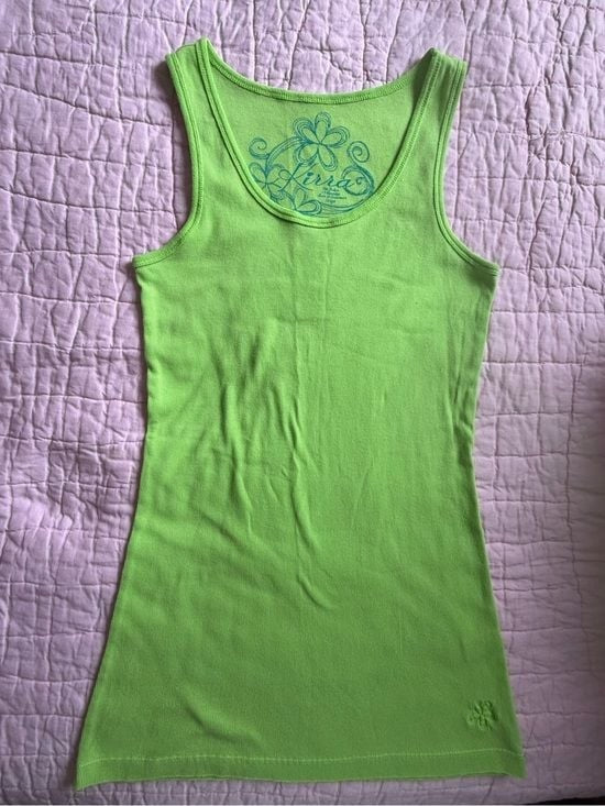 Taylor Swift Y2K Kirra PacSun Lime Green Ribbed Tank Top Floral Large Fits Small