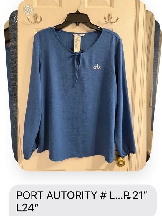 AIS Women's Blue Long-Sleeve Tie-Neck Top Sz L