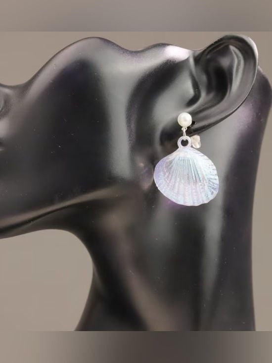 Iridescent Pearl Shell Drop Earrings - Women Jewelry