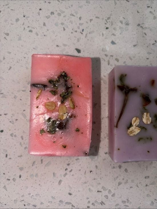 3 x Handcrafted Floral Soap Trio — Pink, Lavender & Clear Botanical Bars