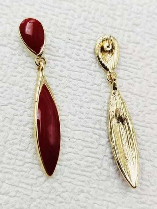 Red Gold-Tone Drop Earrings - Elegant Women’s Jewelry