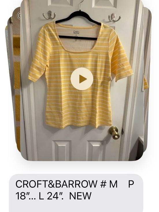 Croft & Barrow Yellow White Striped Scoop Neck Top Medium Casual Spring Tee