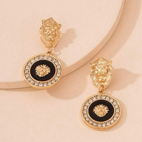 Golden & Black Lioness Dangle Earrings