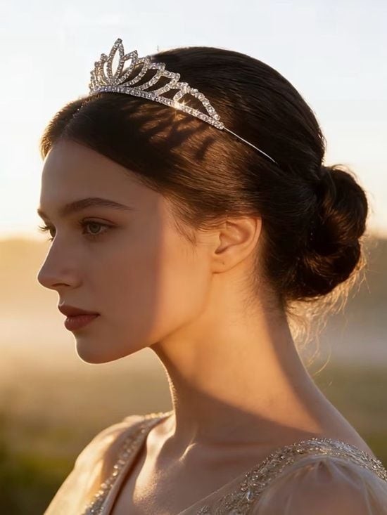 Crystal Accent Silver Tiara Headband - Elegant Bridal Hairpiece