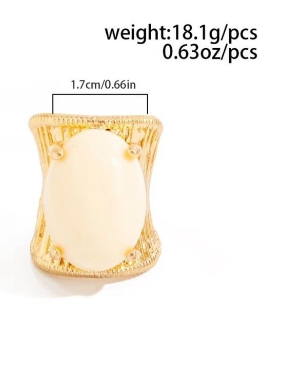 Gold Plated Cabochon Statement Ring Amber