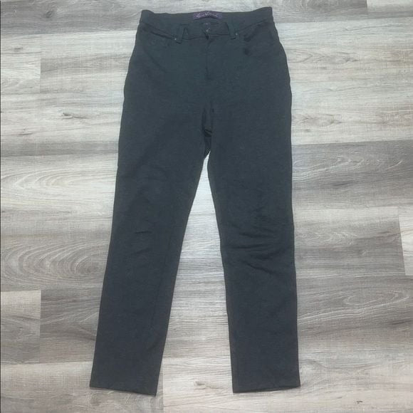 Gloria Vanderbilt Amanda Chevron Print Charcoal Grey Black Pants Jeans Sz 8