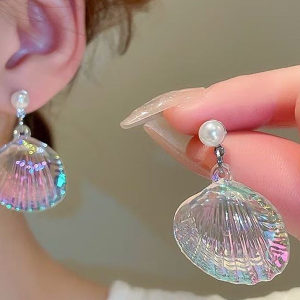 Iridescent Pearl Shell Drop Earrings - Women Jewelry