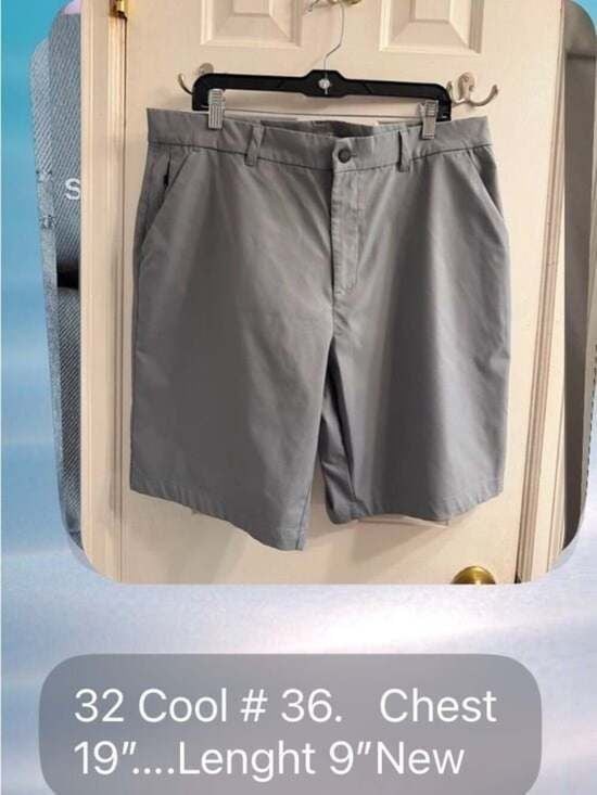 32COOL Men's Flat Front Gray Performance Shorts Size 36