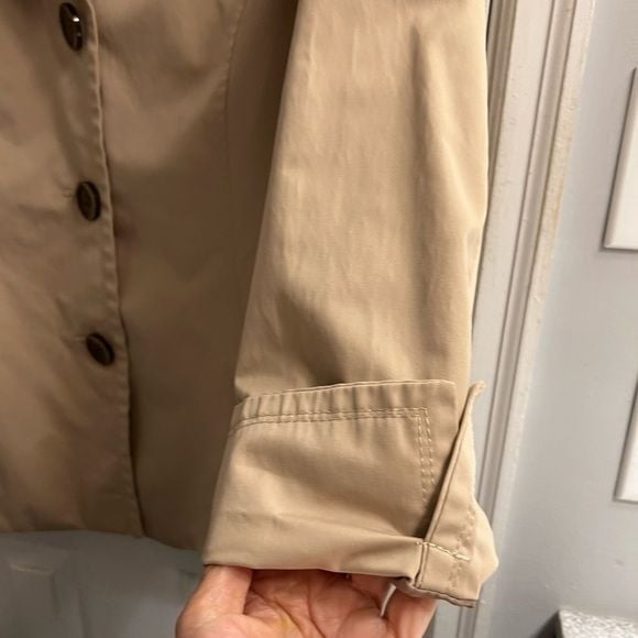 ELLEN TRACY Shirt Khaki Belted Hooded Trench Coat Sz Small