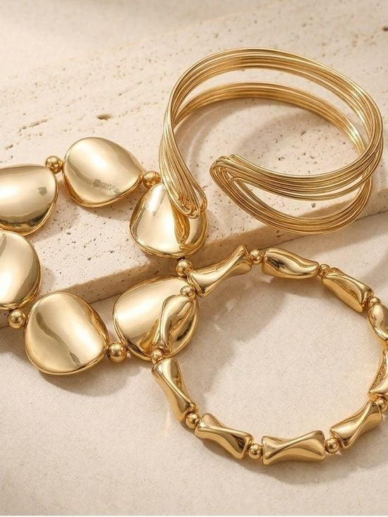 3 Pieces Stackable Bracelet Set Gold OS