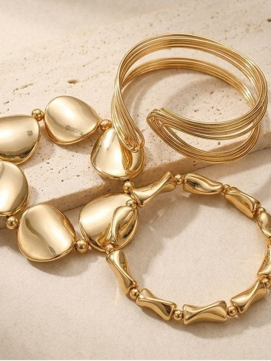 3 Pieces Stackable Bracelet Set Gold OS