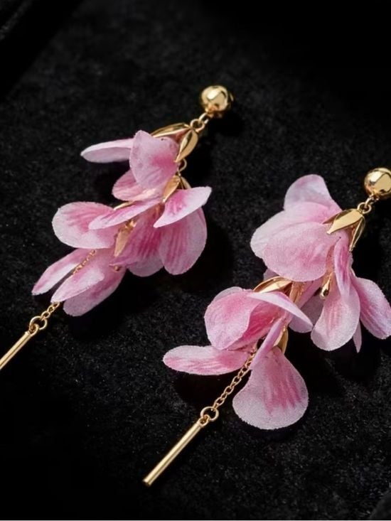 Gold-Tone Pink Petal Drop Earrings