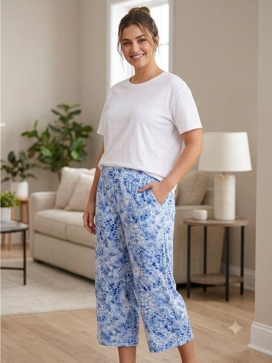 Comfort Code XL Blue & White Abstract Animal Print Lounge Pants w/ Pockets