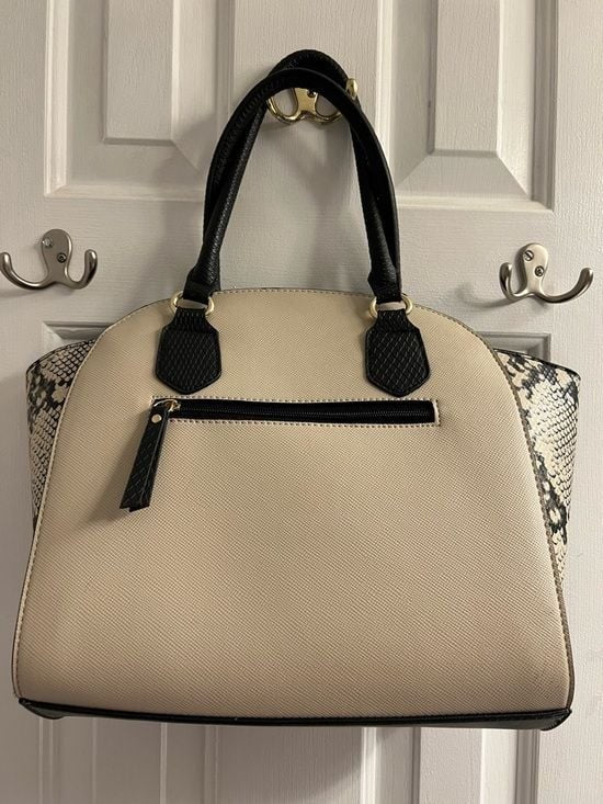 Apt. 9 Beige Tote with Black Snake-Print Trim