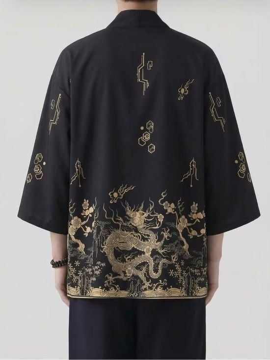 Black Dragon Printed Kimono Jacket Medium
