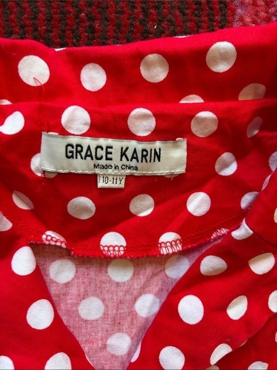 Grace Karin Red & White Polka Dot Sleeveless Fit-and-Flare Dress for Kids 10-11Y