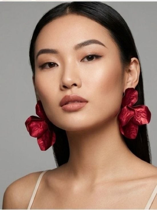 Handcrafted Red Petal Drop Earrings