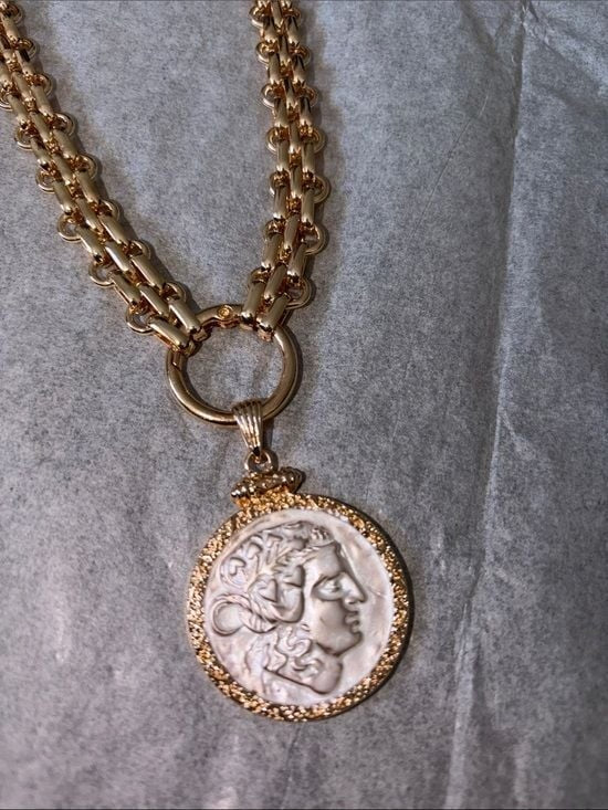 Gold-Tone Double Chain Necklace with Coin Pendant