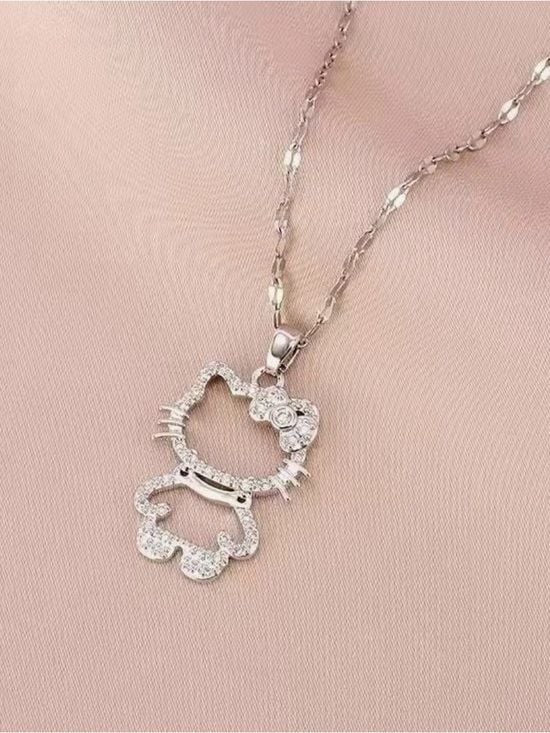 2 x Hello Kitty Crystal Pendant Necklace - Gold and Silver