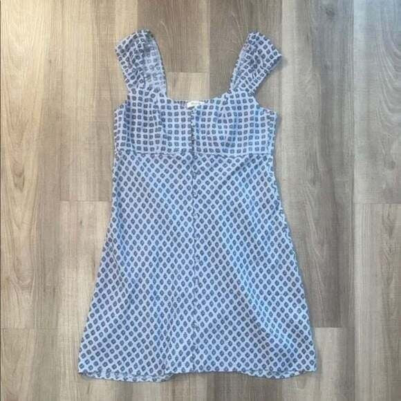 Last One! NWT MADEWELL Patterned Button Down Mini Dress Soft Blue Sz 6