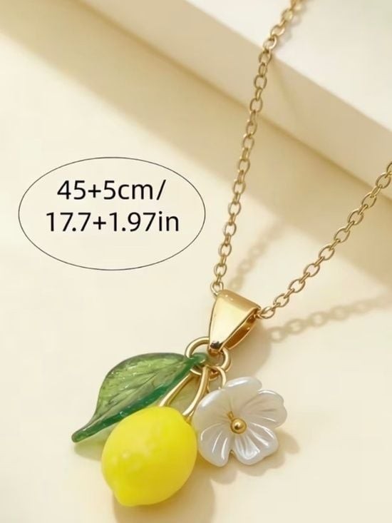 Gold-Tone Lemon and Flower Charm Pendant Necklace