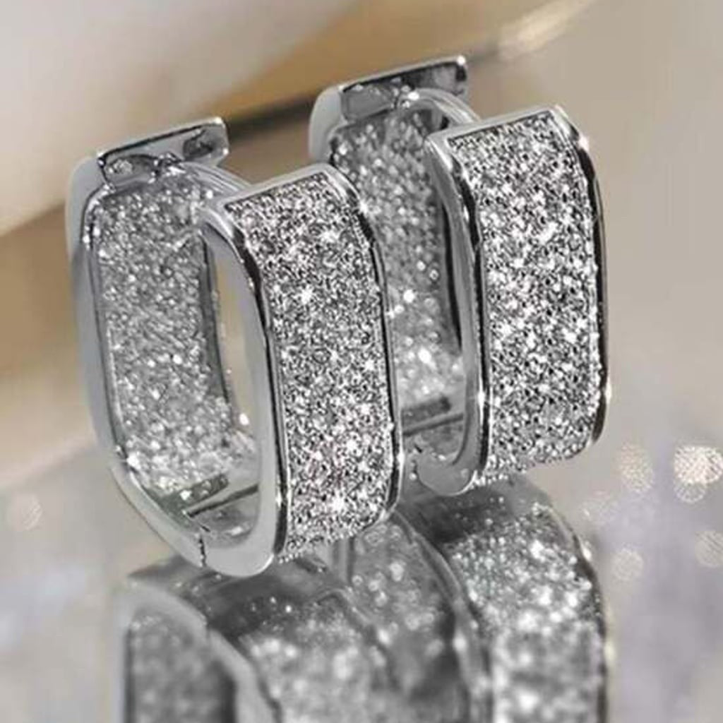 Classic Silver Pavé Hoop Earrings - Elegant Women Jewelry