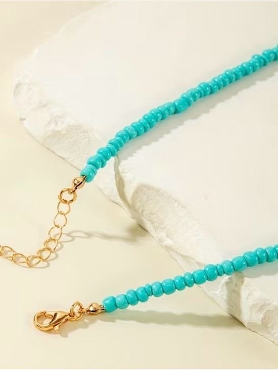 Turquoise Beaded Necklace with Gold Teardrop Accents