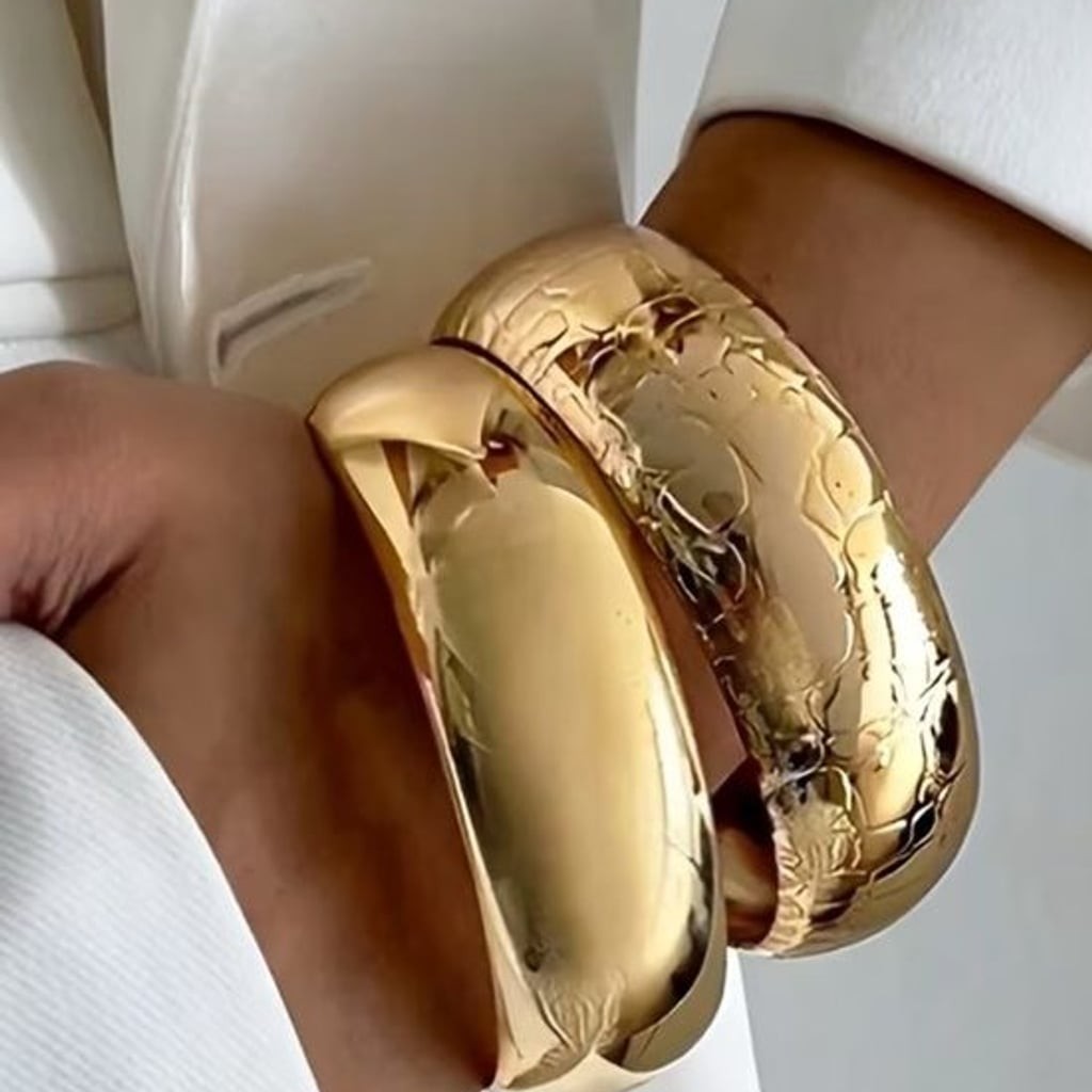 [JUST IN] Sculpted Gold Double Bangle Duo | Polished & Hammered Finish