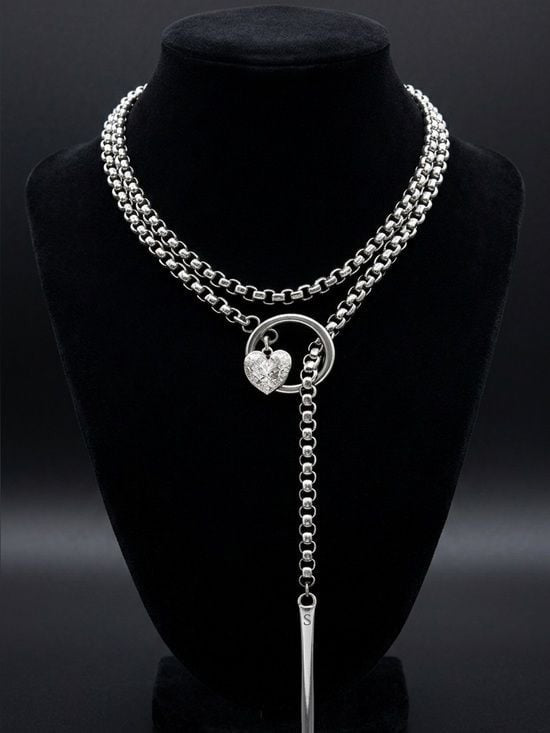 Layered Silver-Tone Heart Pendant Y-Necklace