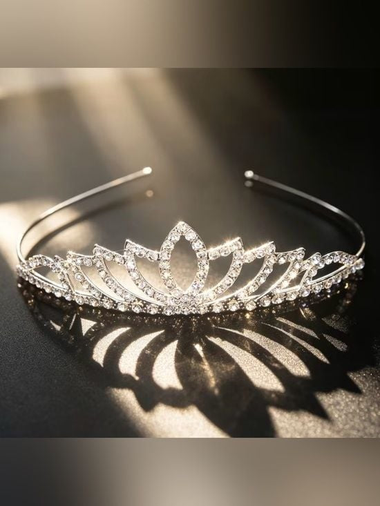 Crystal Accent Silver Tiara Headband - Elegant Bridal Hairpiece