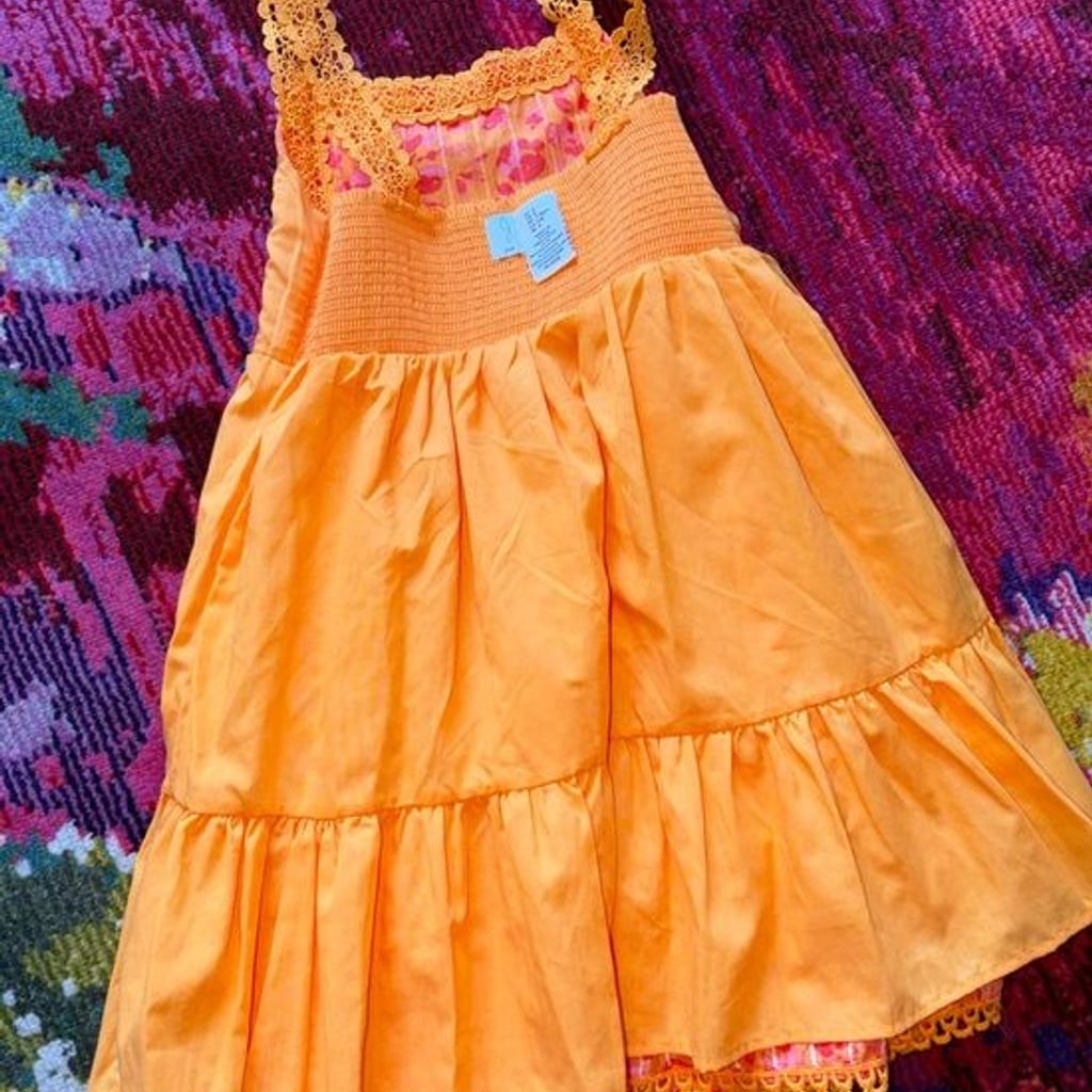 Joiie Orange Pink Patterned Kids A Line Dress  Sz 8