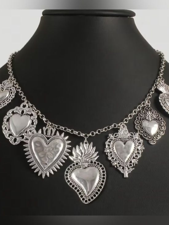 Heart Chain Necklace - Vintage Milagro Sacred Heart